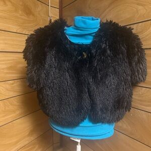 Black Faux Fur Short Jacket Stylish Cozy Layer